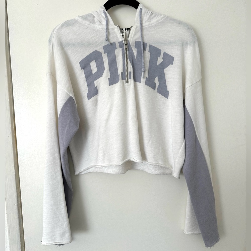 PINK White Cropped Hoodie